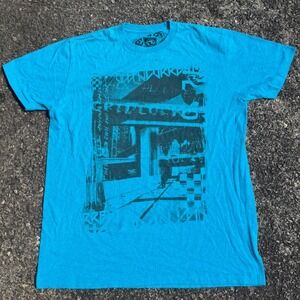 Current Surf Graphic T-Shirt Mens Large Blue Y2K Skate Streetwear Tee